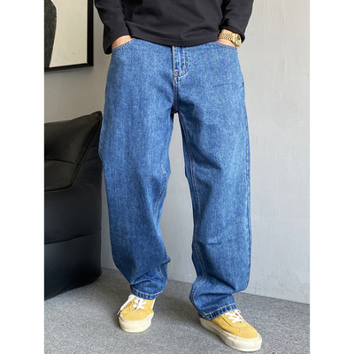重磅水洗复古牛仔裤男直筒宽松