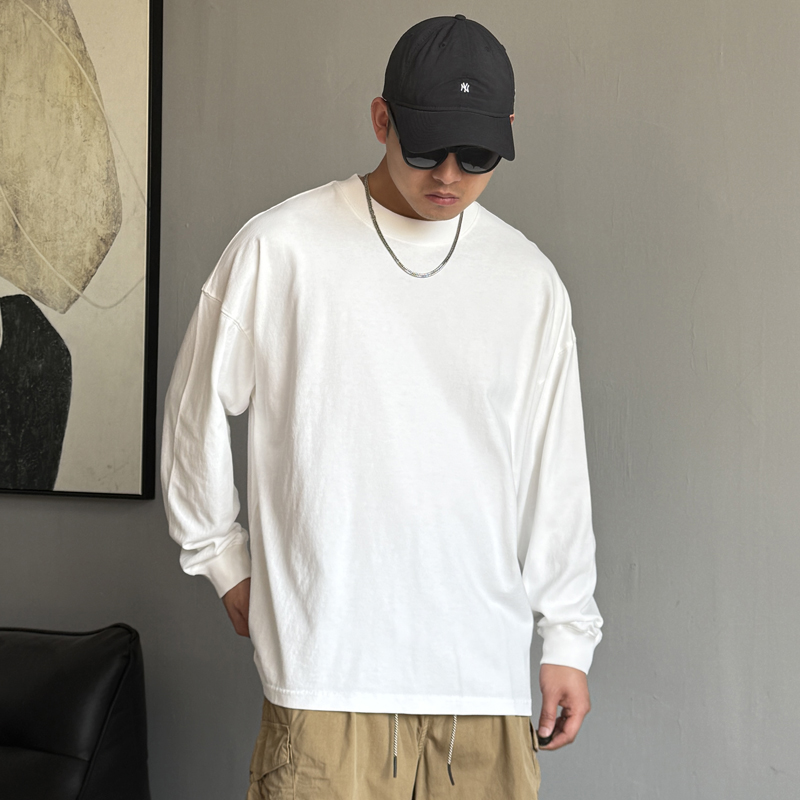 重磅320克纯色长袖T恤男宽松