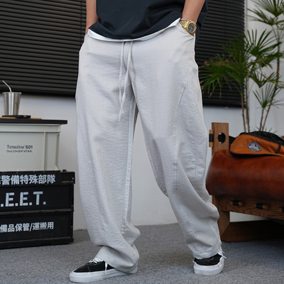 垂感冰丝直筒裤男宽松抽绳