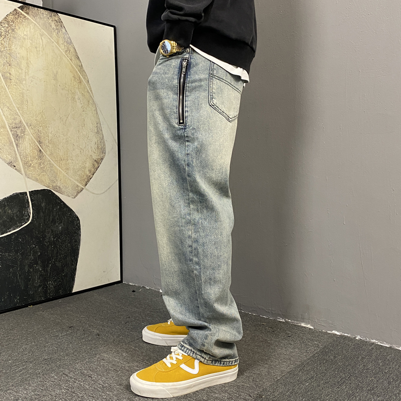 春季美式休闲痞帅水洗复古拉链牛仔裤男直筒宽松潮牌阔腿长裤子,男装,牛仔裤,淘宝优惠券,粉丝福利购,淘宝优惠卷