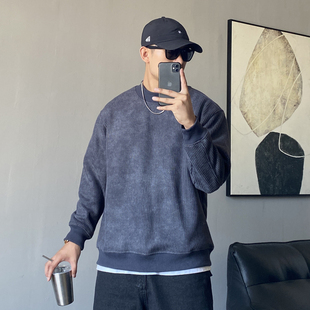 秋季美式休闲痞帅重磅复古扎染圆领卫衣男宽松套头百搭长袖上衣潮