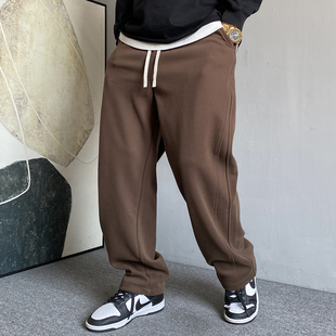 男直筒宽松抽绳百搭阔腿运动裤 休闲痞帅高端针织卫裤 子潮 美式 秋季