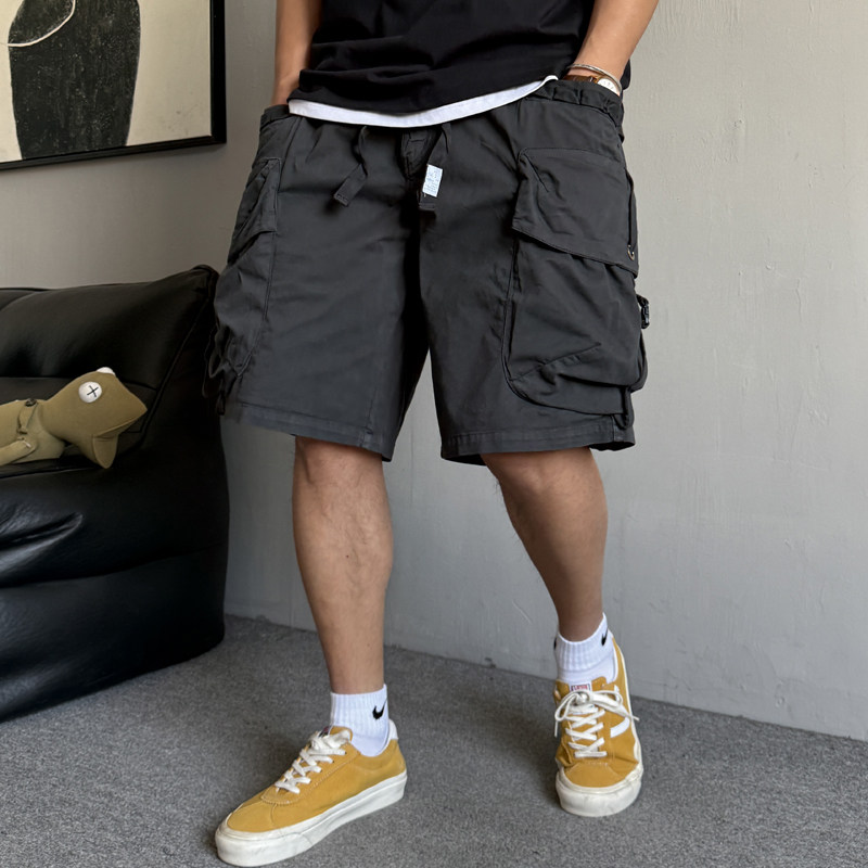 夏季美式休闲痞帅重磅复古大口袋工装短裤男宽松抽绳百搭五分裤潮,男装,休闲裤,淘宝优惠券,粉丝福利购,淘宝优惠卷
