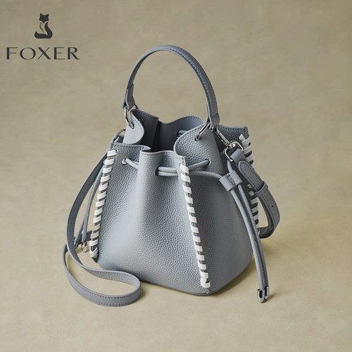 FOXER真皮水桶包通勤手提斜挎包