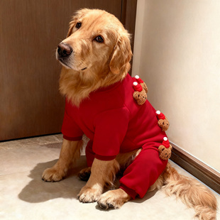狗狗衣服秋冬新年红立体小熊四脚衣大型犬金毛萨摩耶巨贵拉布拉多