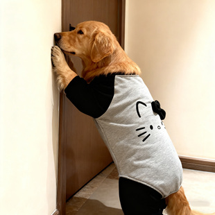 狗狗衣服灰黑撞色HelloKitty立体蝴蝶结秋冬四脚衣大型犬金毛萨摩