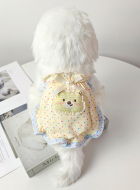 宠物黄色波点花边裙宠物狗狗泰迪比熊雪瑞纳小型犬夏季吊带公主裙