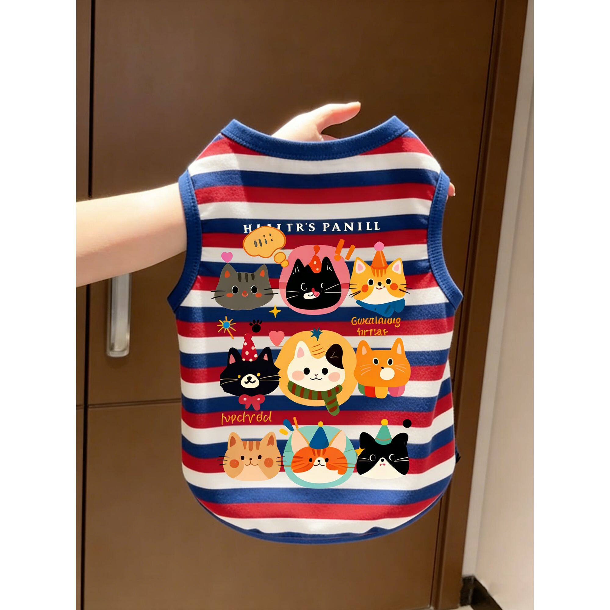宠物狗狗衣服条纹复古卡通猫咪背心春夏薄款中型犬柯基法斗巴哥图片