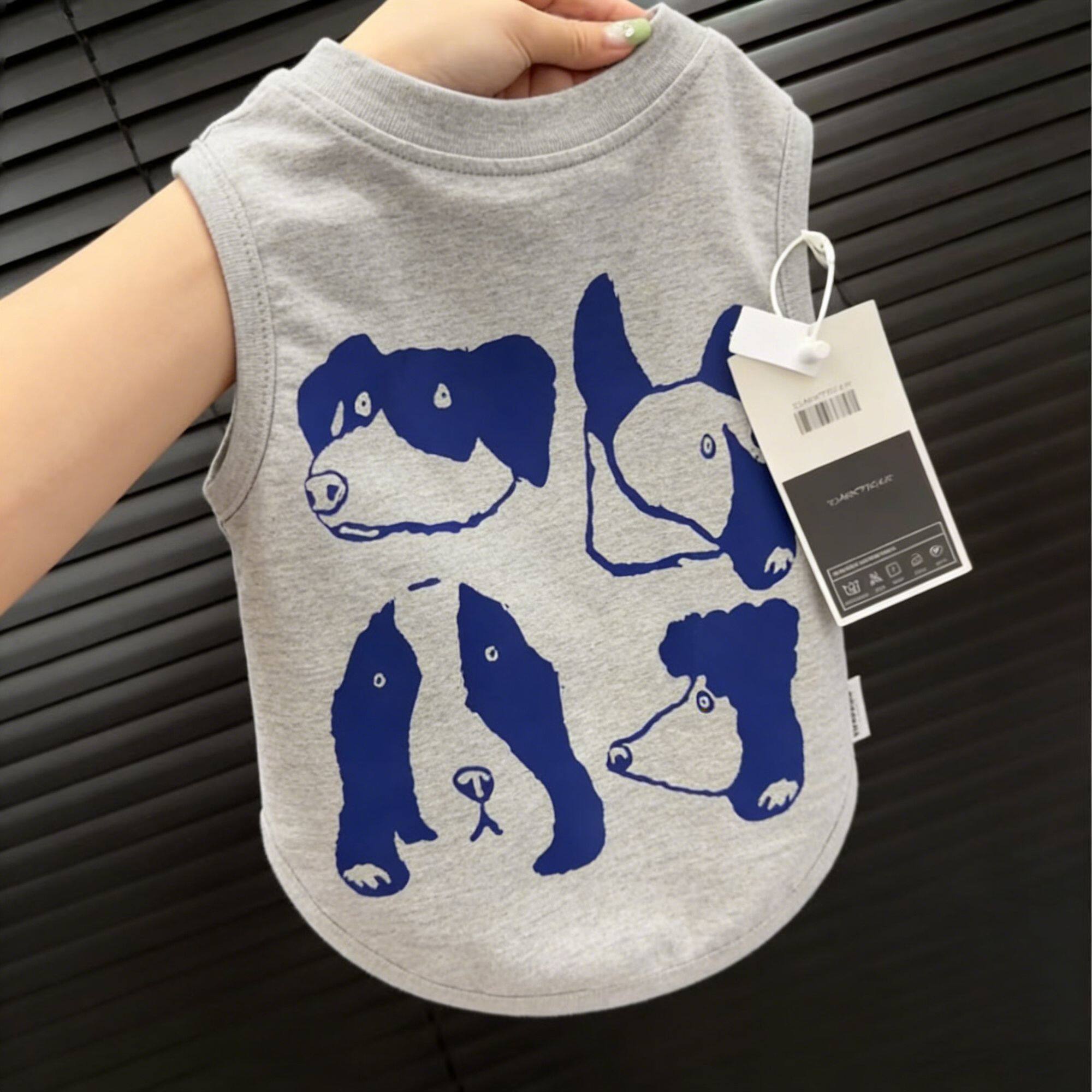 宠物狗狗衣服灰色宝蓝色狗狗剪影薄款透气背心小中型犬猫咪春夏