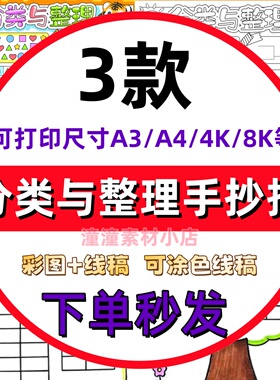 分类与整理手抄报模板电子版小学生分类与整理小报线稿A3A48K