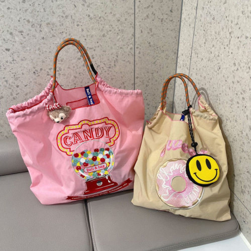 ball chain日本小众刺绣环保购物袋尼龙时尚防水大容量单肩手提包