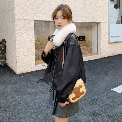 现货新品加绒加厚皮棉外套可脱卸真狐狸毛领