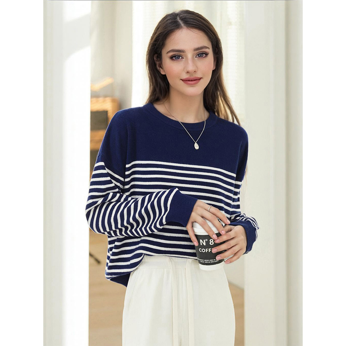 OHD&ONE纯羊毛衫气质条纹针织衫