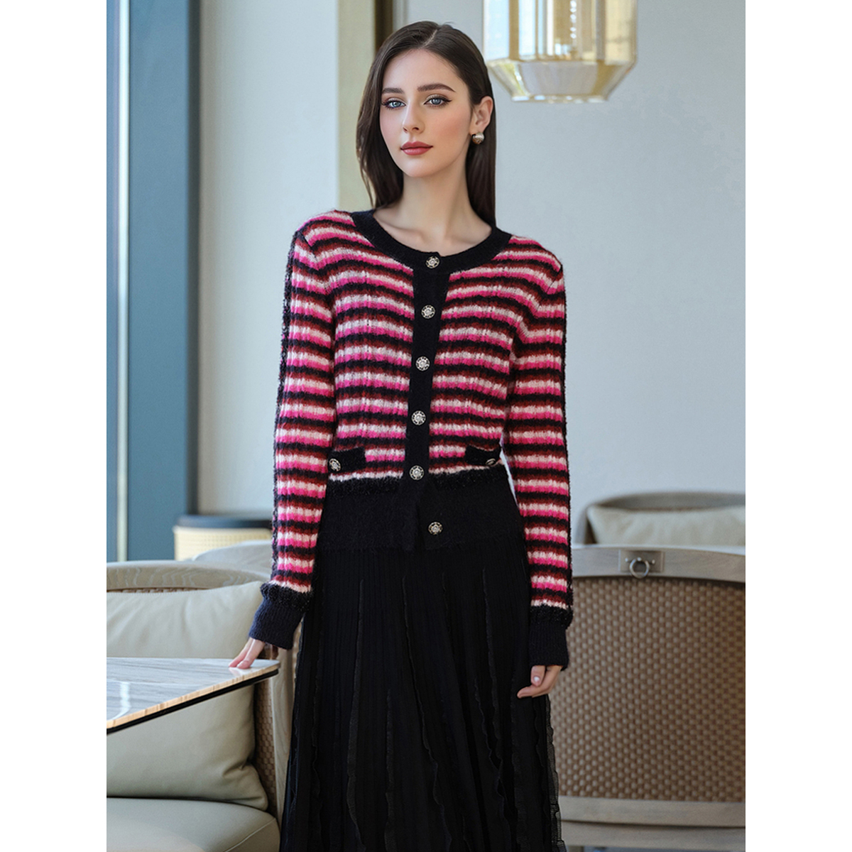 OHD&ONE小香风条纹针织衫毛衣女