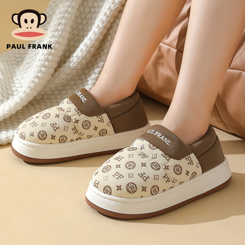 正品大嘴猴棉拖鞋女士冬季包跟2024新款防水毛绒带跟棉鞋外出防滑