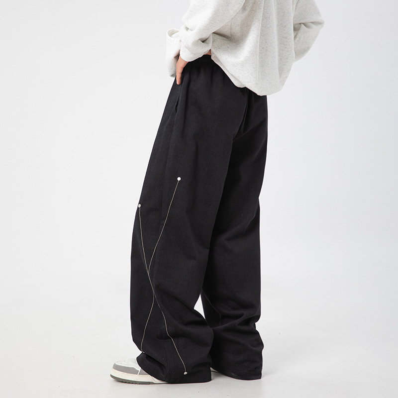 AFZZ复古美式做旧撞色明线休闲裤重磅质感直筒水洗工装长裤子男女