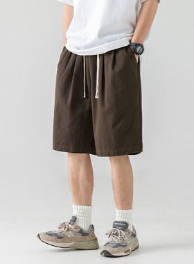 AFZZ日系装质感宽松工装短裤夏款百搭基础纯色休闲打褶五分裤