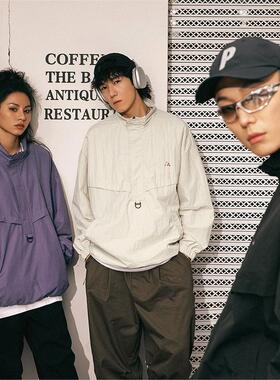 AFZZ微胖小个子男生机能套头半拉链冲锋衣外套微皱宽松情侣夹克男