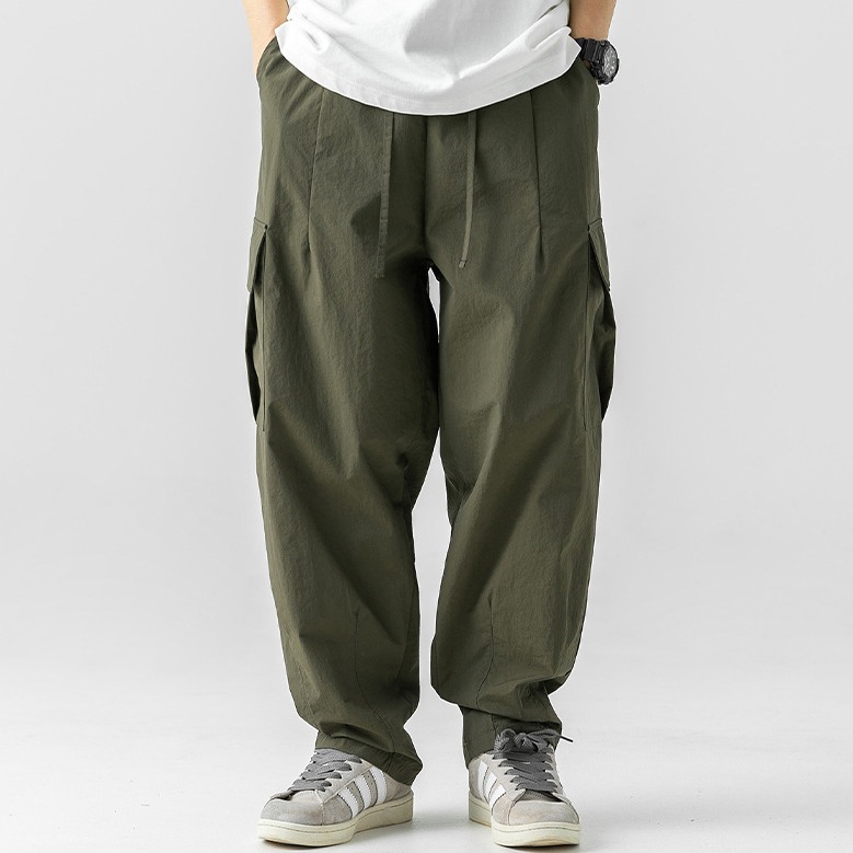 AFZZ日系复古打褶设计夏季工装裤男户外速干轻薄宽松大口袋长裤