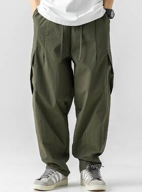 AFZZ日系复古打褶设计夏季工装裤男户外速干轻薄宽松大口袋长裤