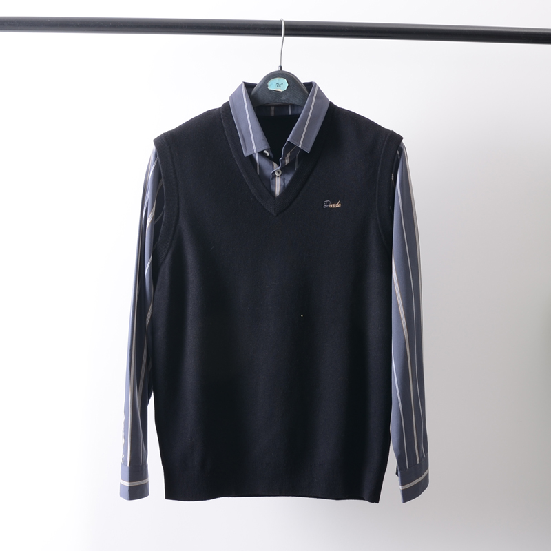 商务保暖假两件翻领衬衫针织衫