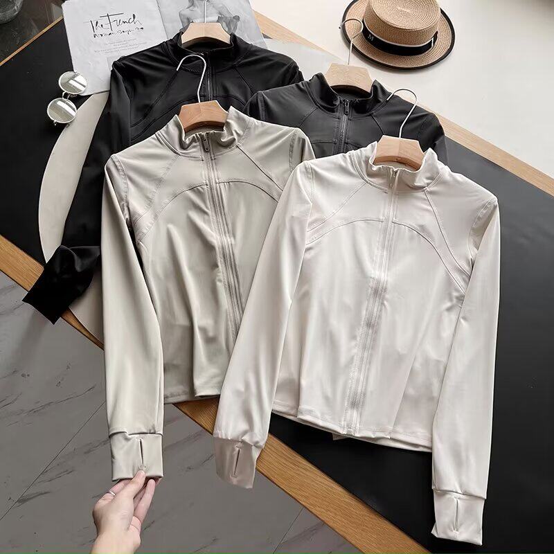 骑行服 秋季女士立领高品质运动瑜伽休闲跑步速干弹力修身上衣女