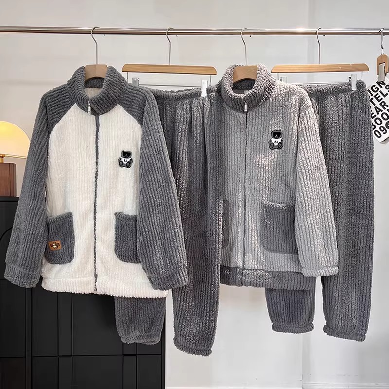 加厚加绒保暖长袖长裤家居服男