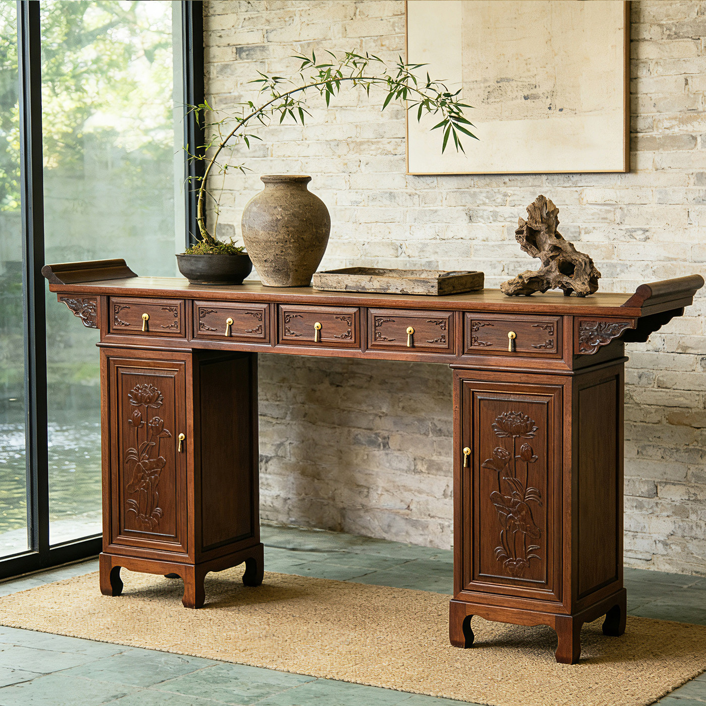 实木新中式仿古家具条案长条供桌简约玄关桌条几玄关桌带抽屉柜子,住宅家具,条案,淘宝优惠券,粉丝福利购,淘宝优惠卷