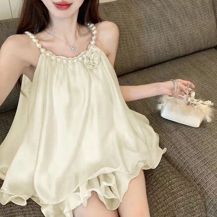 名媛挂脖雪纺吊带背心女夏季泰式甜辣妹抹胸小上衣法式绝美娃娃衫