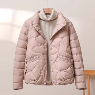 立领羽绒棉服女2025年冬季新款韩版菱形格休闲防风纯色短外套棉衣