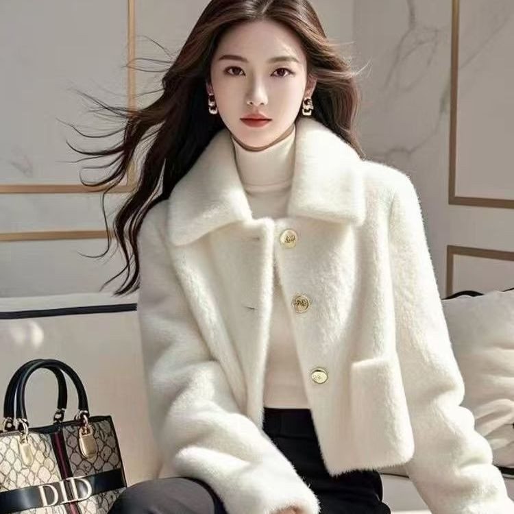 羊羔绒外套女2025新款秋冬小个子短款气质加厚保暖白色水貂绒大衣,女装/女士精品,短外套,淘宝优惠券,粉丝福利购,淘宝优惠卷