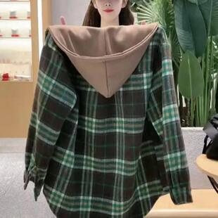 女士衬衫外套2025秋冬季新款衬衣加绒加厚格子上衣中长款大码女装
