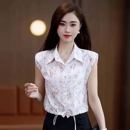 碎花雪纺衫女夏季2025新款时尚洋气小个子百搭短款遮肚子衬衫上衣
