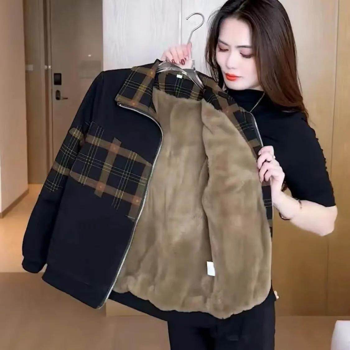时尚洋气加绒短外套女2024秋冬新款小个子宽松显瘦加厚格子上衣潮,女装/女士精品,短外套,淘宝优惠券,粉丝福利购,淘宝优惠卷