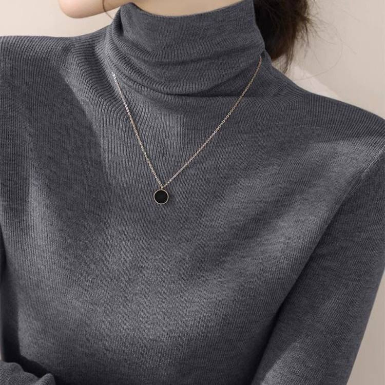 深灰色高领打底衫女2025新款秋季穿搭修身显瘦内搭长袖针织衫上衣