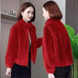 年轻妈妈冬装洋气立领短款皮草外套女皮毛一体水貂百搭上衣2024新