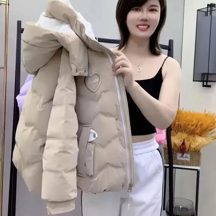 加绒加厚羽绒棉衣棉服女秋冬大码胖mm欧货派克服棉袄外套短款上衣