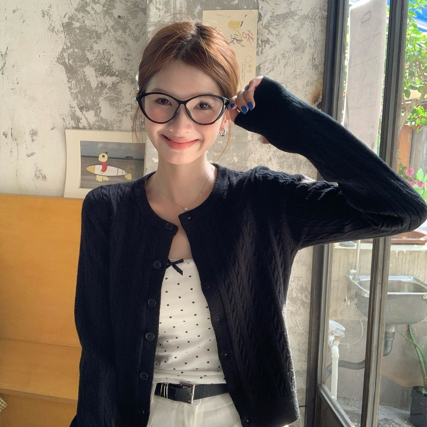 黑色针织开衫外套女高级感早秋穿搭上衣2025新款麻花毛衣秋冬外搭