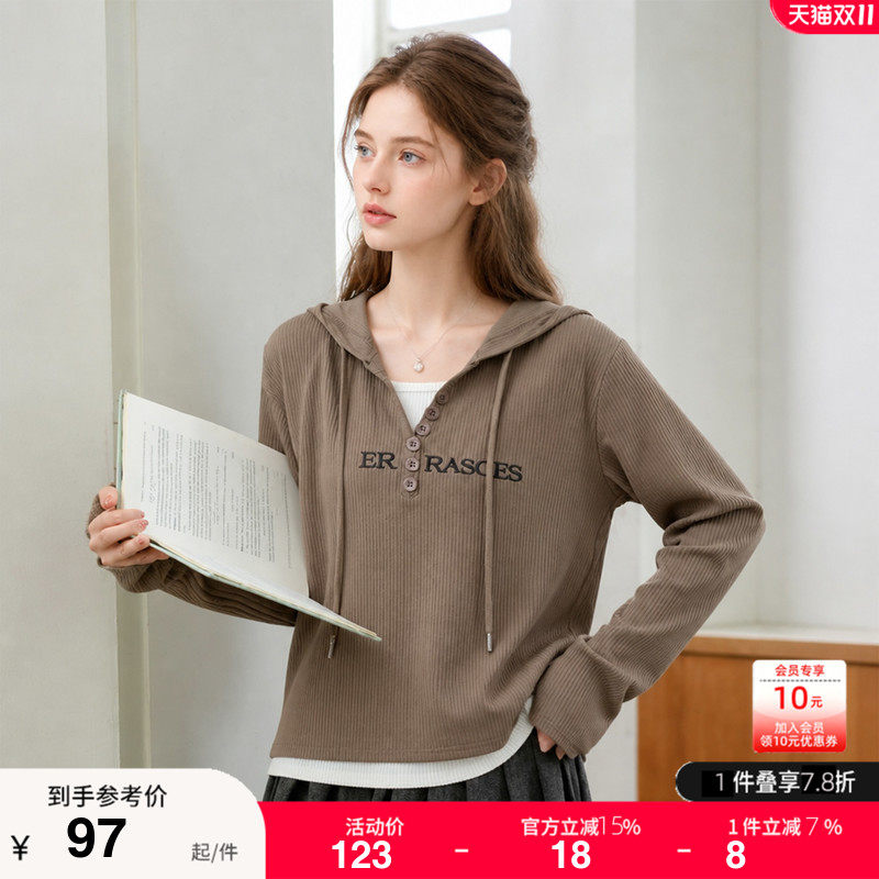 绮娑显瘦大码胖MM上衣女2026年秋装新款时尚v领开叉长袖套头小衫