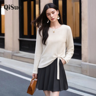 2024年冬装新款大码上衣女套头设计感胖MM保暖内搭打底衫针织毛衣