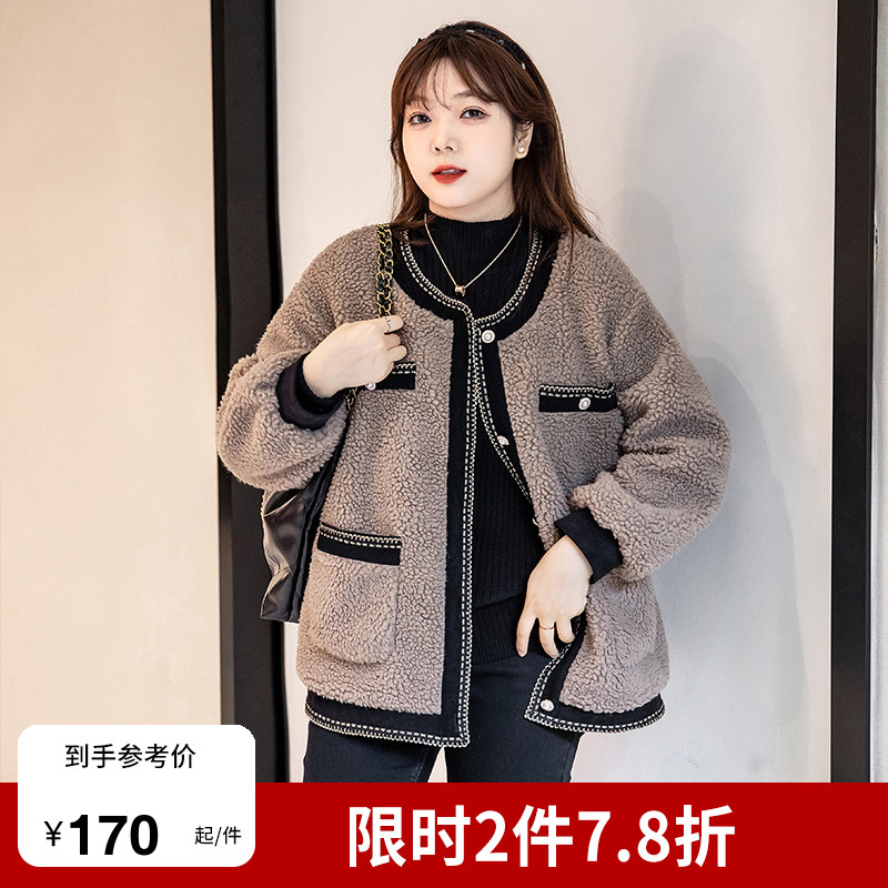 显瘦羊羔绒胖mm加厚外套宽松