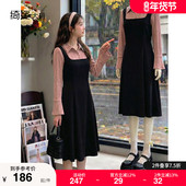 连衣裙 A字裙假两件Polo领显瘦大码 法式 胖MM针织磨毛长袖 2026新款