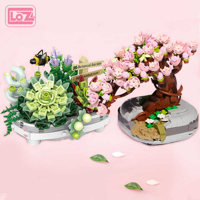 LOZ/俐智小颗粒积木花樱花多肉植物盆景花束拼装客厅摆件装饰花