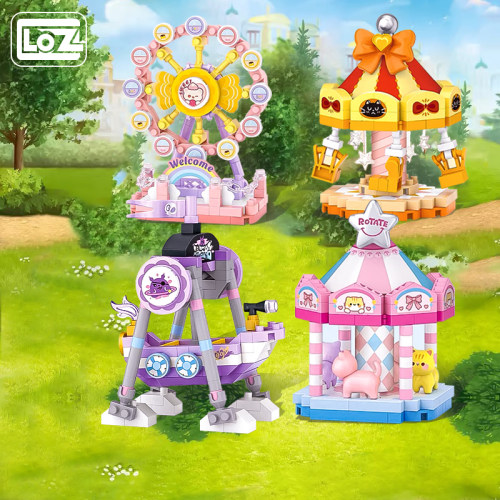 LOZ俐智游乐场积木小街景摩天轮海盗船旋转木马拼装模型玩具摆件
