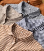 衬衫 外贸出口日单双层婴儿棉纱元 宝领格纹条纹莼棉休闲长袖 上衣女