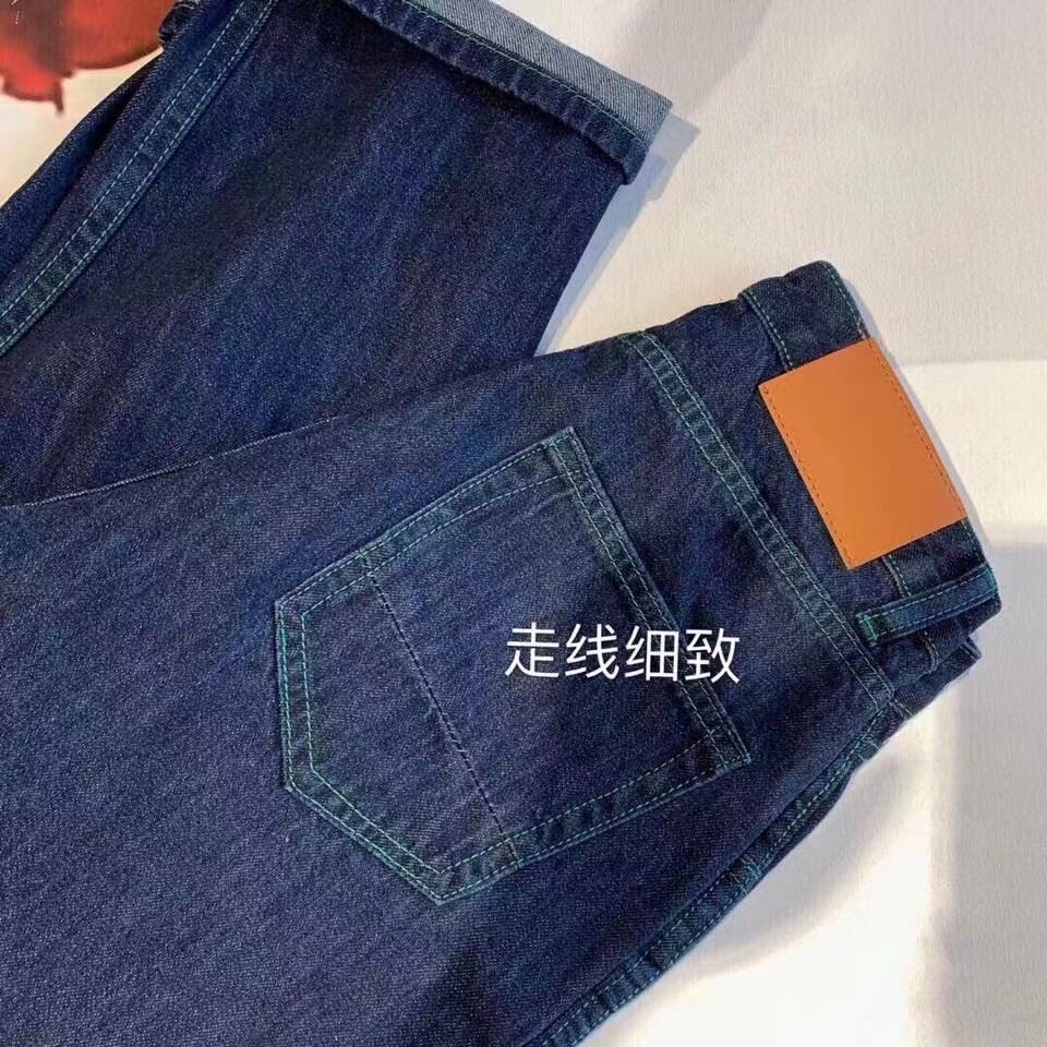 特价~23春新款全棉复古直筒宽松显瘦简约时尚丹宁色拖地牛仔裤长