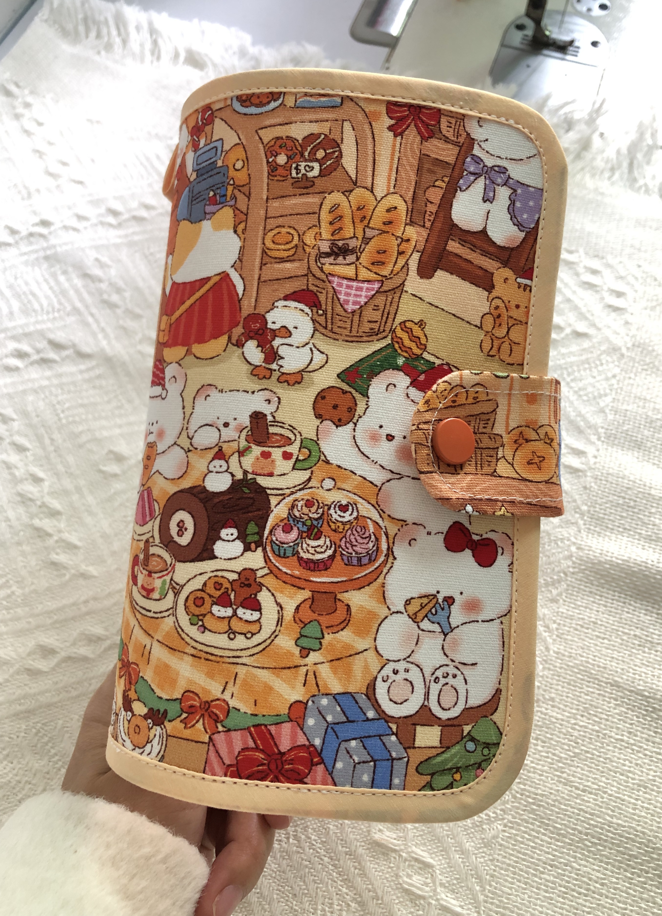 圣诞系列汤丸酱手工布艺卡通A6活页手账本存钱本收纳包证件包
