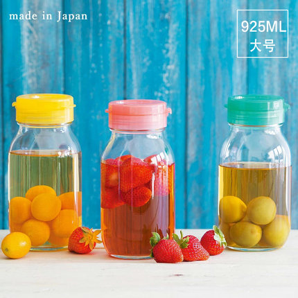 日本制aderia石冢硝子带滤网玻璃瓶储物罐柠檬果茶瓶冷热皆可L