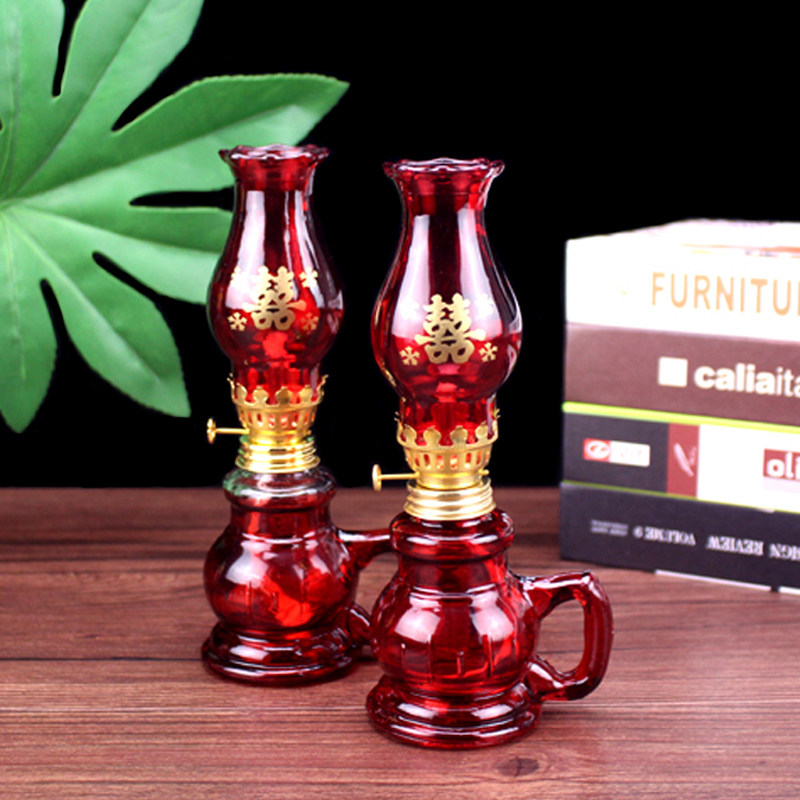 潮汕油灯手柄煤油灯 结婚喜庆入伙油灯进宅酥油灯 玻璃红水火油灯