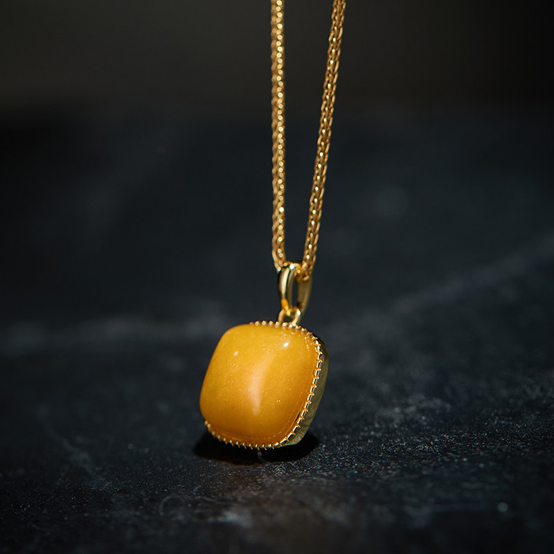 【乐禧】寓意平安喜乐原创国风饰品黄玛瑙方糖吊坠女S925银项链